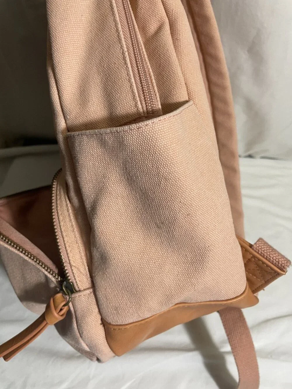 Universal Thread Pink Canvas Backpack Tan Faux Leather Trim 16” School Travel